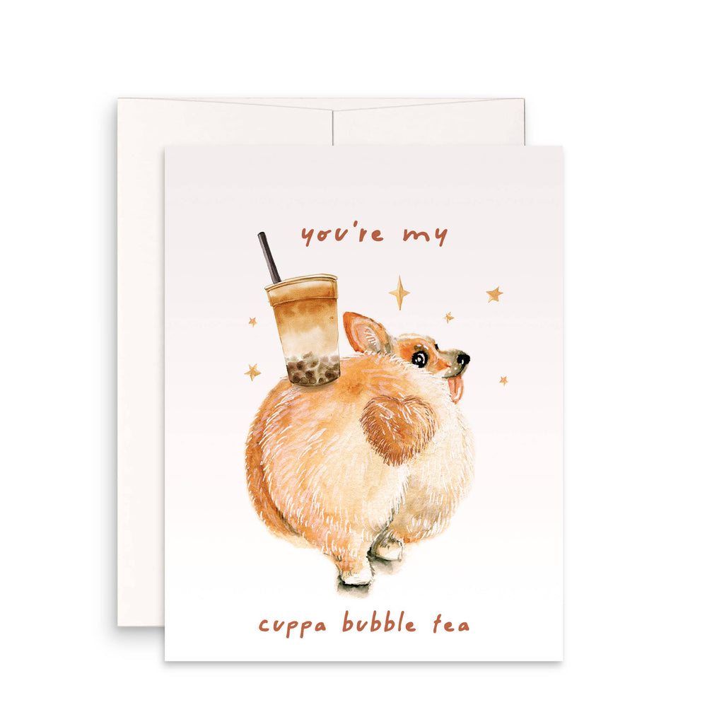 The Bubble Tea Corgi Love Card | The Playful Pooch